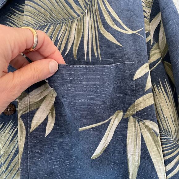 Joseph & Feiss Silk Blue Floral Palm Tropical Camp Collar Button Down Shirt, XXL - Picture 4 of 11
